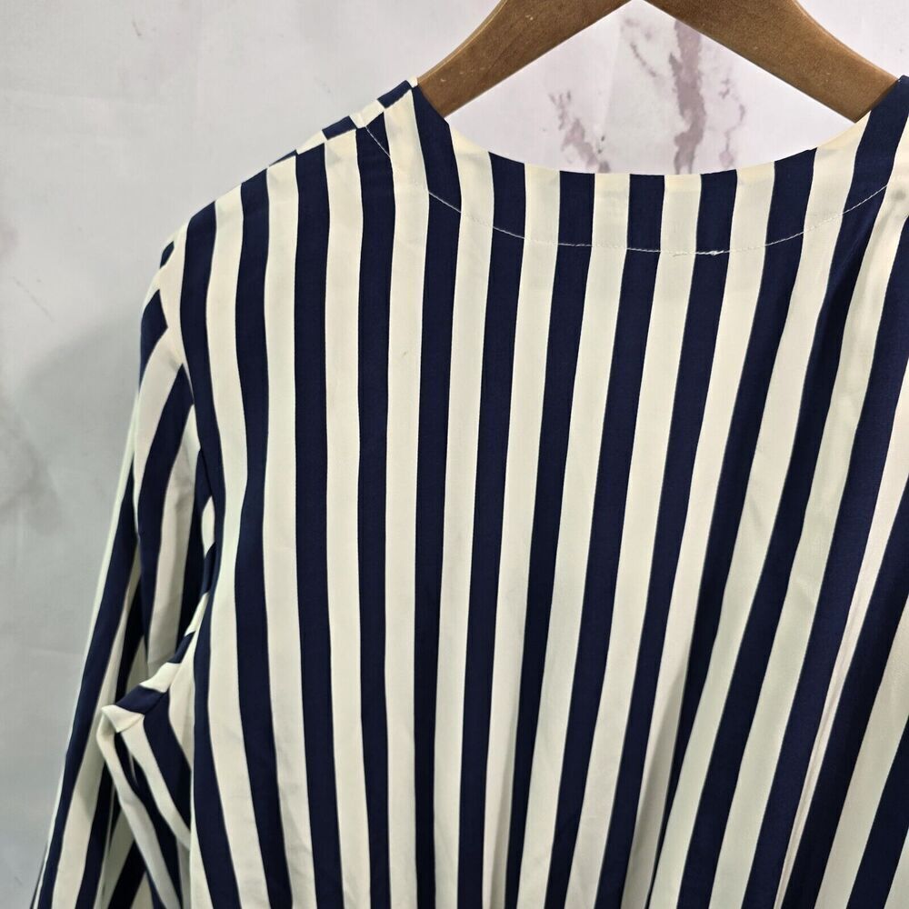 Vintage Silk Dress Womens Large 12 Navy Cream White Midi Maxi Striped Talbots - Picture 8 of 16